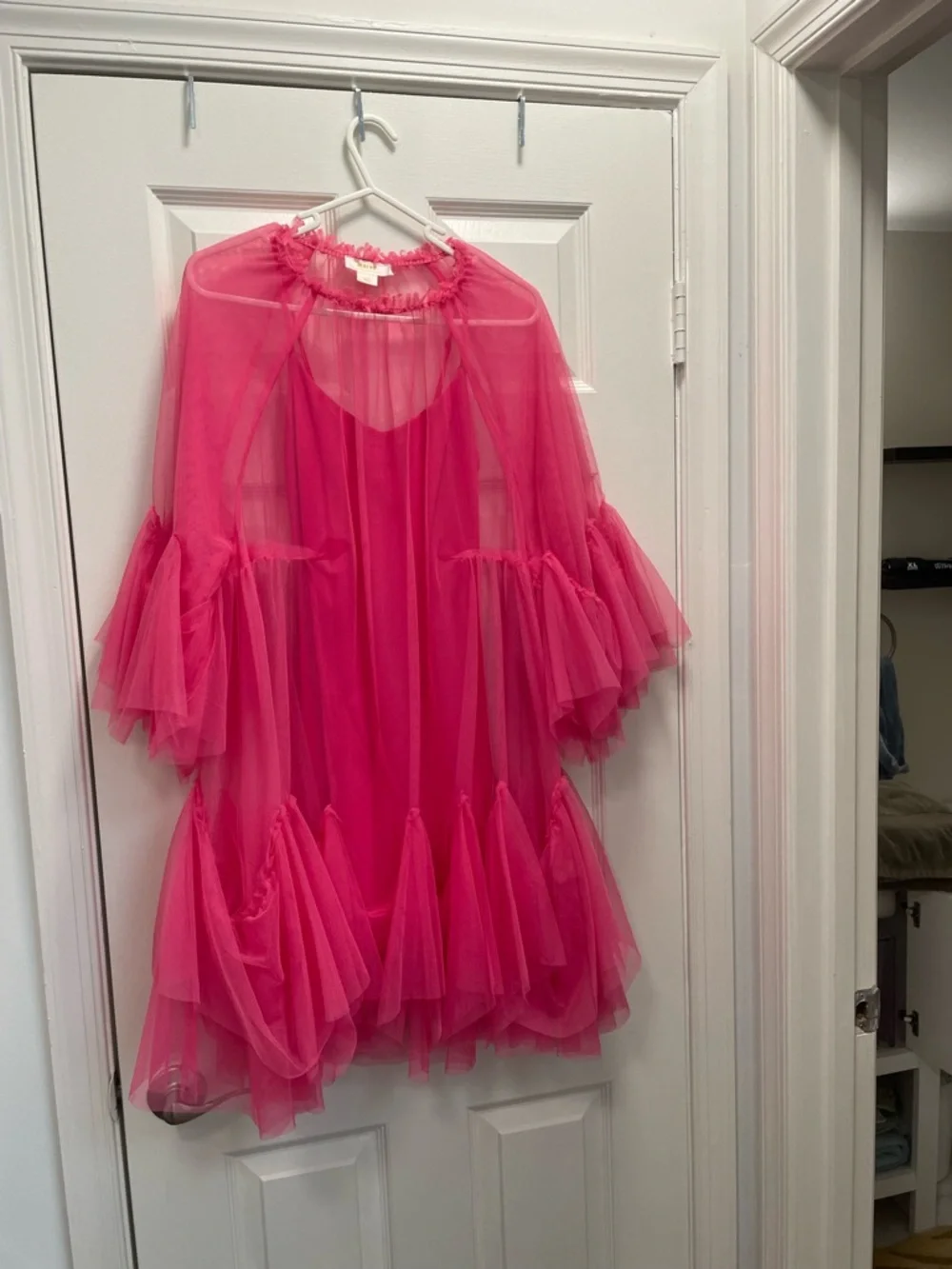 Anthropologie Maeve Hot Pink Sheer Ruffle Top - Picture 4 of 4